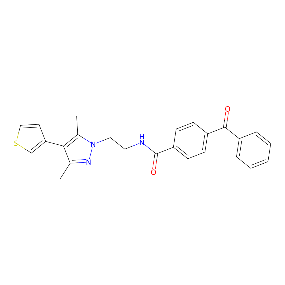 4-benzoyl-N-{2-[3,5-dimethyl-4-(thiophen-3-yl)-1H-pyrazol-1-yl]ethyl}benzamide molecular structure, CAS 2034357-29-2