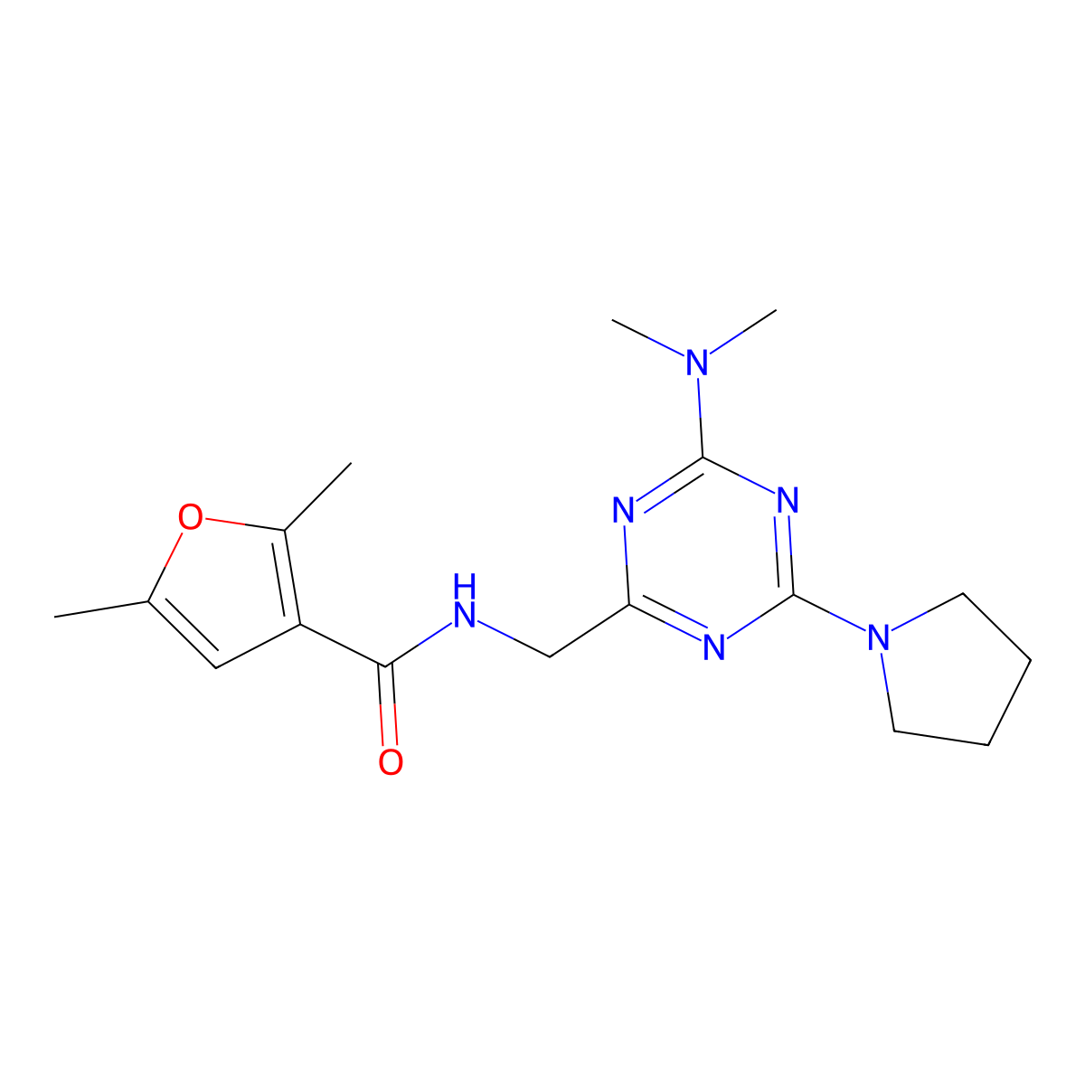 N-{[4-(dimethylamino)-6-(pyrrolidin-1-yl)-1,3,5-triazin-2-yl]methyl}-2,5-dimethylfuran-3-carboxamide molecular structure, CAS 2034357-31-6
