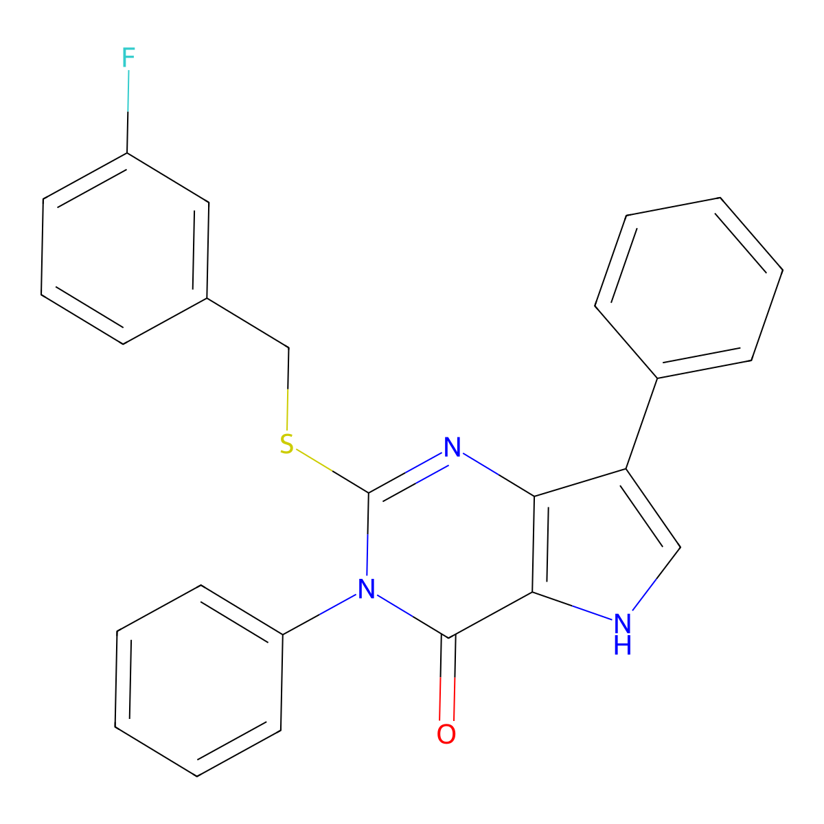 2-((3-fluorobenzyl)thio)-3,7-diphenyl-3H-pyrrolo[3,2-d]pyrimidin-4(5H)-one molecular structure, CAS 2034357-38-3
