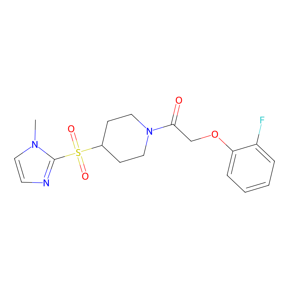 2-(2-fluorophenoxy)-1-(4-((1-methyl-1H-imidazol-2-yl)sulfonyl)piperidin-1-yl)ethanone molecular structure, CAS 2034357-44-1
