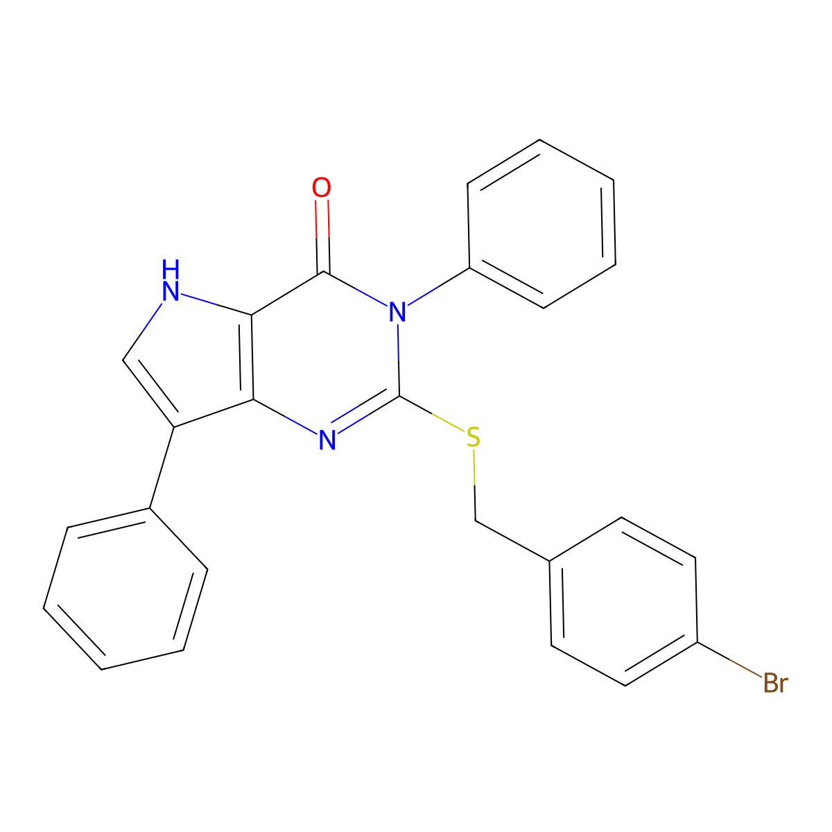 2-((4-bromobenzyl)thio)-3,7-diphenyl-3H-pyrrolo[3,2-d]pyrimidin-4(5H)-one molecular structure, CAS 2034357-49-6