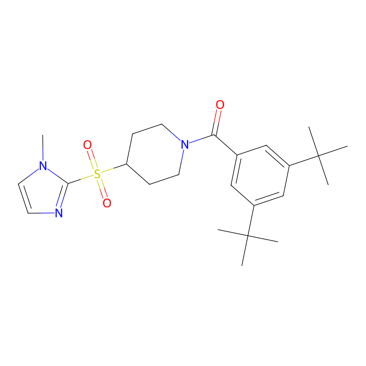 (3,5-di-tert-butylphenyl)(4-((1-methyl-1H-imidazol-2-yl)sulfonyl)piperidin-1-yl)methanone molecular structure, CAS 2034357-50-9