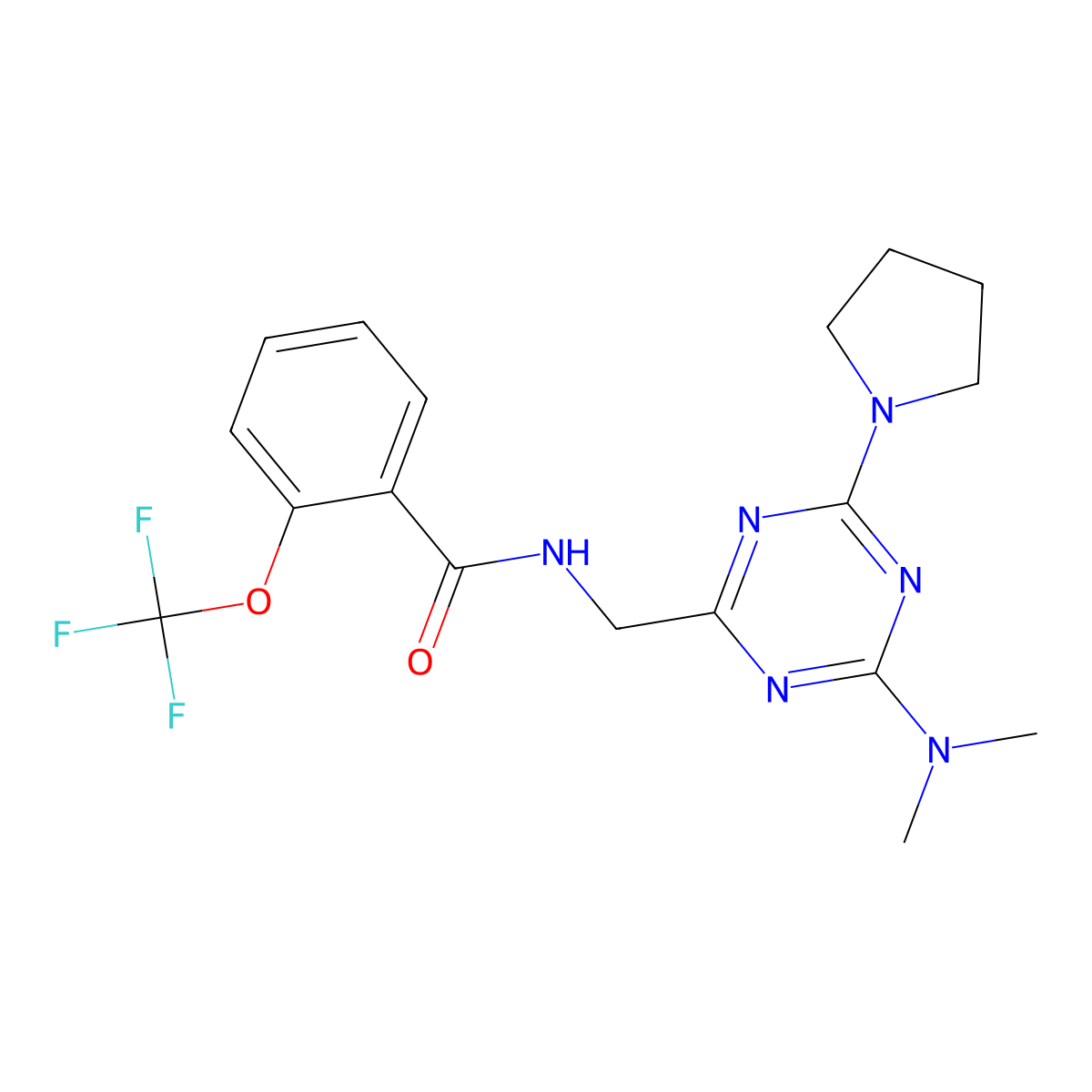 N-{[4-(dimethylamino)-6-(pyrrolidin-1-yl)-1,3,5-triazin-2-yl]methyl}-2-(trifluoromethoxy)benzamide molecular structure, CAS 2034357-51-0