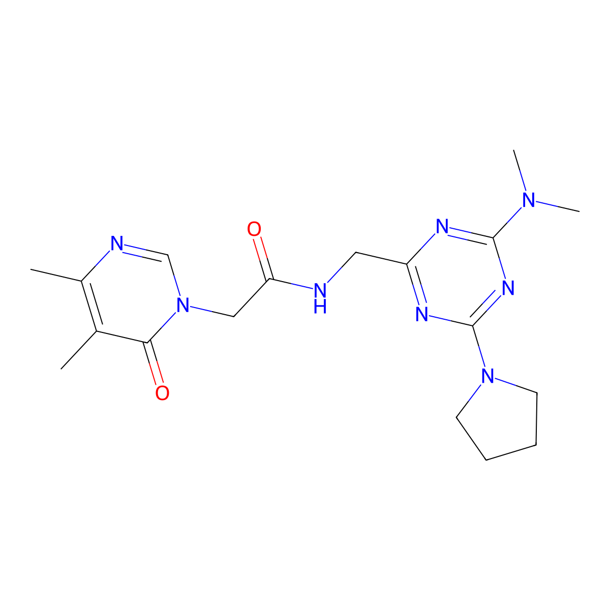 2-(4,5-dimethyl-6-oxopyrimidin-1(6H)-yl)-N-((4-(dimethylamino)-6-(pyrrolidin-1-yl)-1,3,5-triazin-2-yl)methyl)acetamide molecular structure, CAS 2034357-58-7