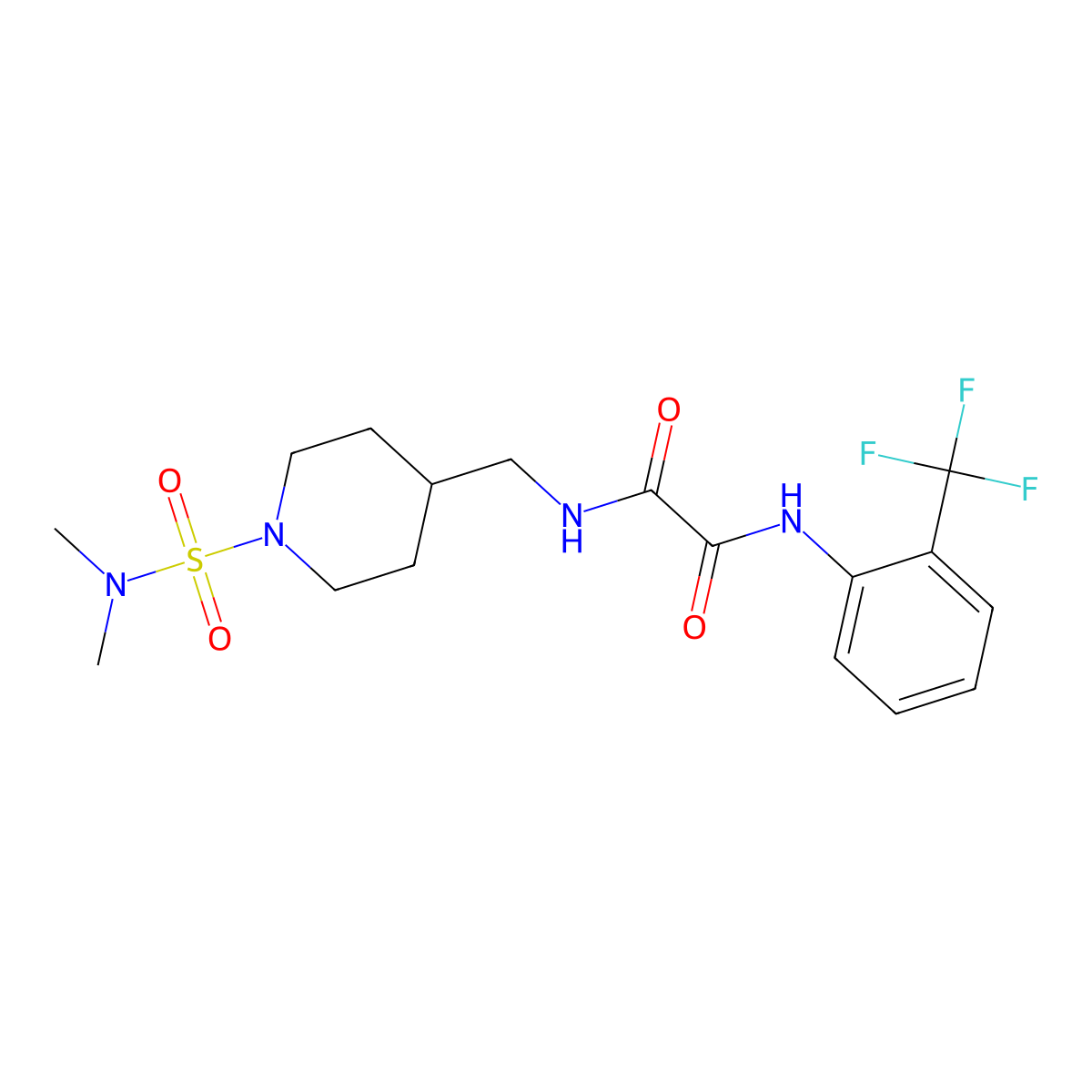N1-((1-(N,N-dimethylsulfamoyl)piperidin-4-yl)methyl)-N2-(2-(trifluoromethyl)phenyl)oxalamide molecular structure, CAS 2034357-59-8