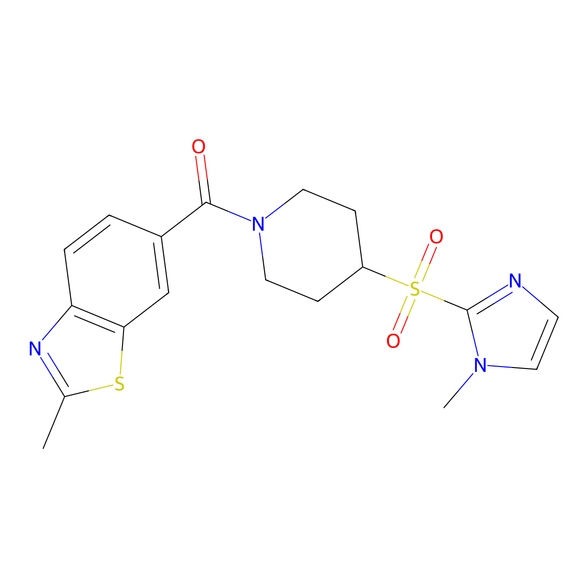 (4-((1-methyl-1H-imidazol-2-yl)sulfonyl)piperidin-1-yl)(2-methylbenzo[d]thiazol-6-yl)methanone molecular structure, CAS 2034357-60-1