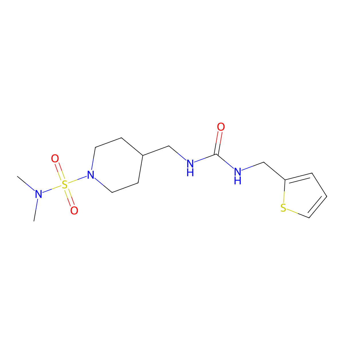 N,N-dimethyl-4-((3-(thiophen-2-ylmethyl)ureido)methyl)piperidine-1-sulfonamide molecular structure, CAS 2034357-64-5