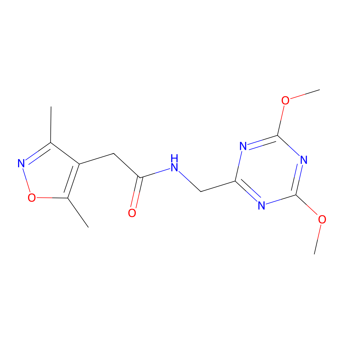 N-((4,6-dimethoxy-1,3,5-triazin-2-yl)methyl)-2-(3,5-dimethylisoxazol-4-yl)acetamide molecular structure, CAS 2034357-65-6