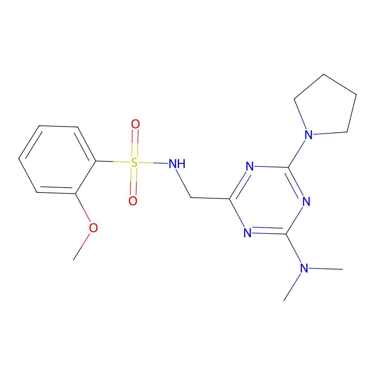 N-((4-(dimethylamino)-6-(pyrrolidin-1-yl)-1,3,5-triazin-2-yl)methyl)-2-methoxybenzenesulfonamide molecular structure, CAS 2034357-70-3