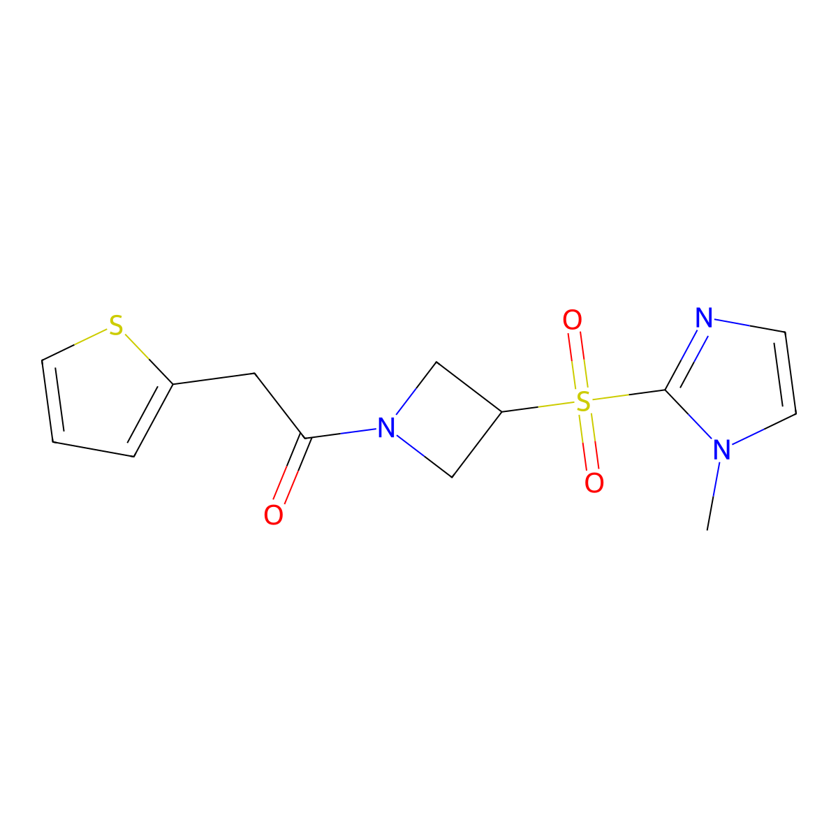1-(3-((1-methyl-1H-imidazol-2-yl)sulfonyl)azetidin-1-yl)-2-(thiophen-2-yl)ethanone molecular structure, CAS 2034357-79-2