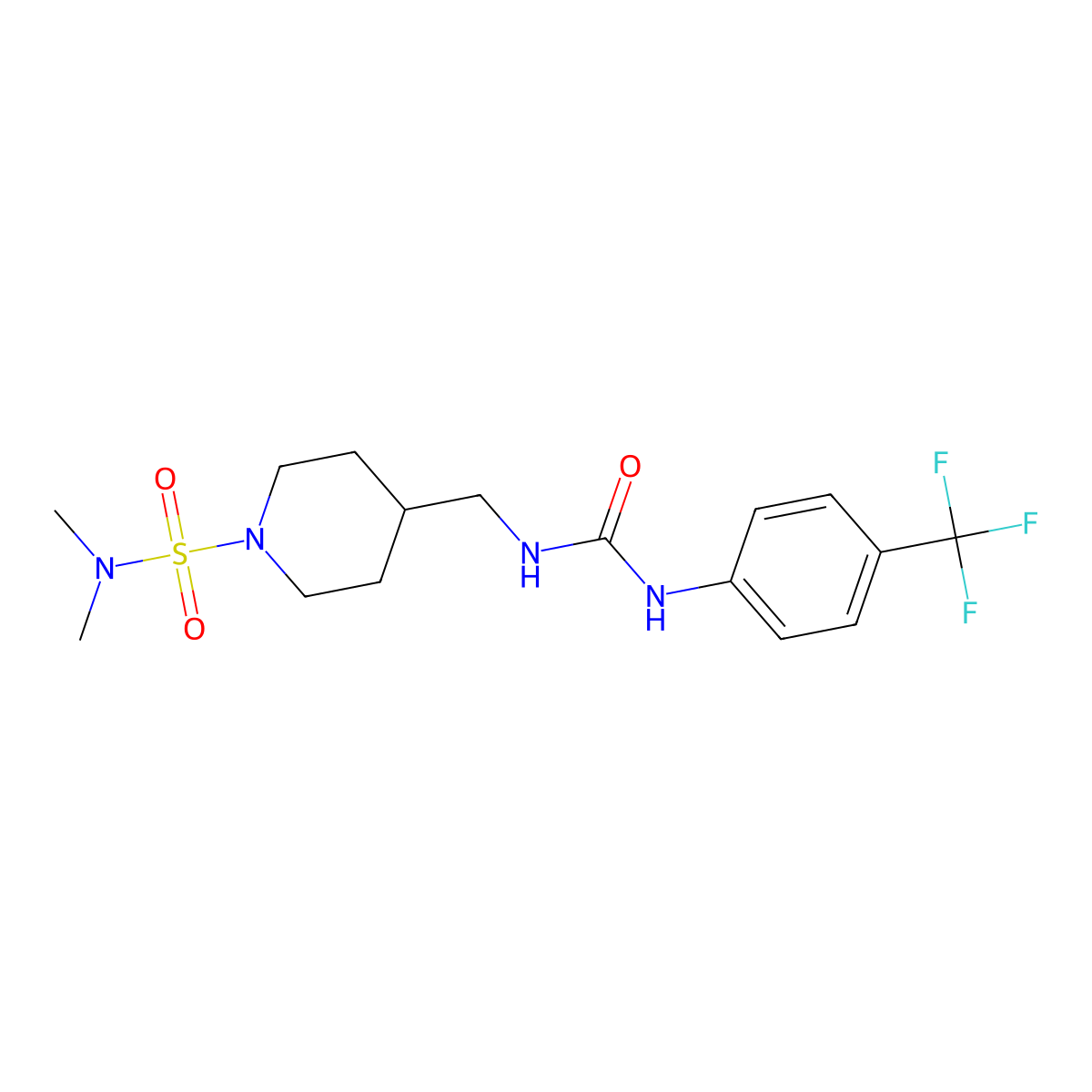 N,N-dimethyl-4-((3-(4-(trifluoromethyl)phenyl)ureido)methyl)piperidine-1-sulfonamide molecular structure, CAS 2034357-82-7