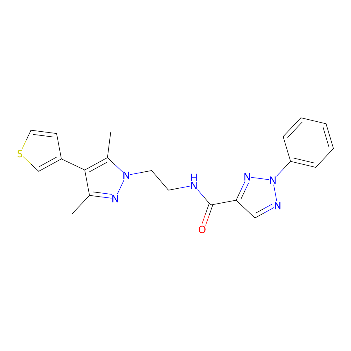 N-(2-(3,5-dimethyl-4-(thiophen-3-yl)-1H-pyrazol-1-yl)ethyl)-2-phenyl-2H-1,2,3-triazole-4-carboxamide molecular structure, CAS 2034357-83-8
