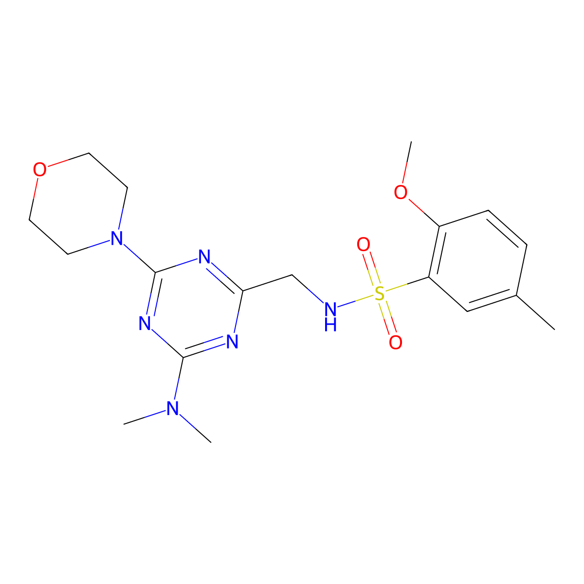 N-((4-(dimethylamino)-6-morpholino-1,3,5-triazin-2-yl)methyl)-2-methoxy-5-methylbenzenesulfonamide molecular structure, CAS 2034357-89-4