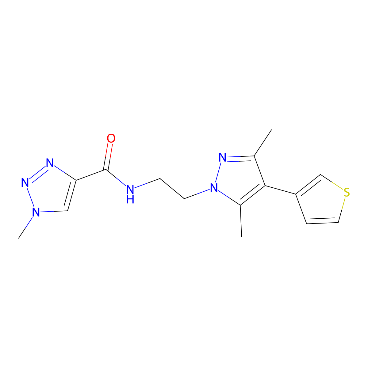 N-(2-(3,5-dimethyl-4-(thiophen-3-yl)-1H-pyrazol-1-yl)ethyl)-1-methyl-1H-1,2,3-triazole-4-carboxamide molecular structure, CAS 2034357-92-9
