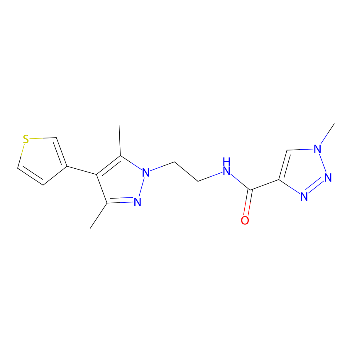 N-(2-(3,5-dimethyl-4-(thiophen-3-yl)-1H-pyrazol-1-yl)ethyl)-1-methyl-1H-1,2,3-triazole-4-carboxamide molecular structure, CAS 2034357-92-9