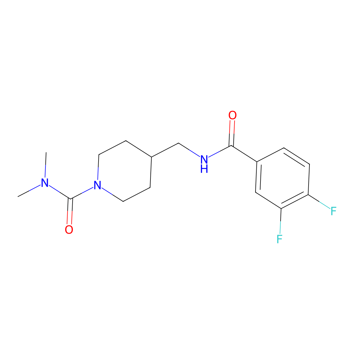 4-((3,4-difluorobenzamido)methyl)-N,N-dimethylpiperidine-1-carboxamide molecular structure, CAS 2034357-93-0