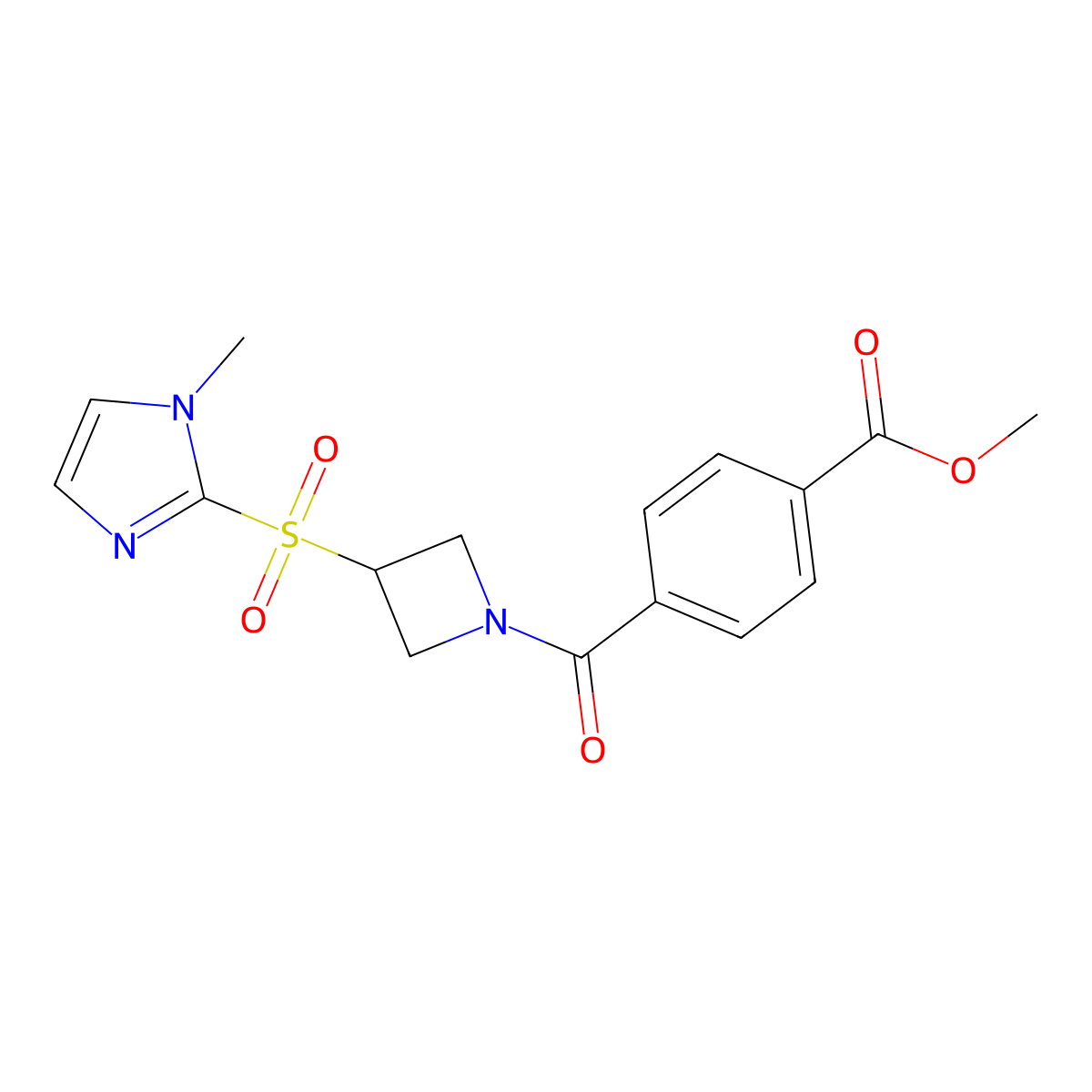methyl 4-(3-((1-methyl-1H-imidazol-2-yl)sulfonyl)azetidine-1-carbonyl)benzoate molecular structure, CAS 2034357-95-2