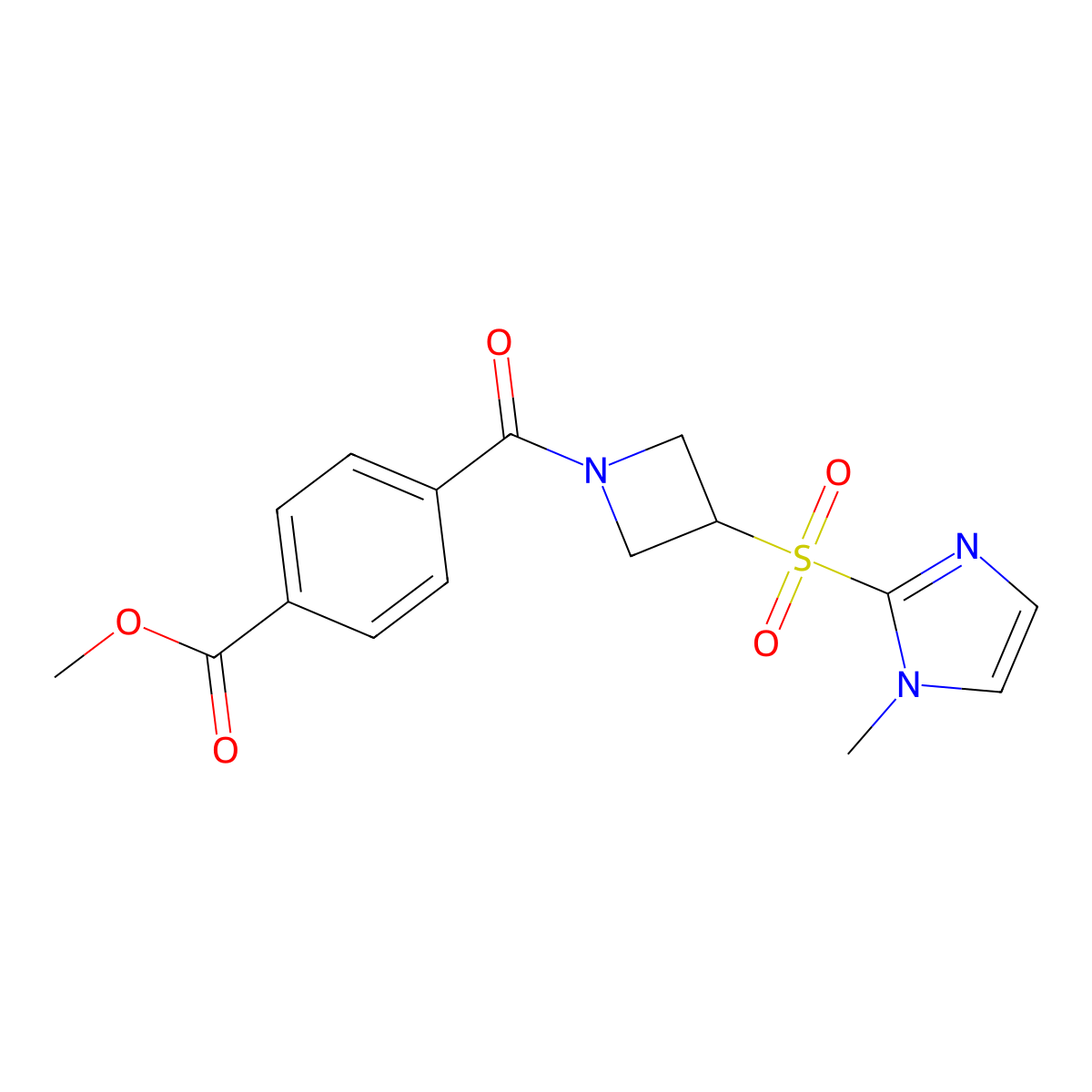 methyl 4-(3-((1-methyl-1H-imidazol-2-yl)sulfonyl)azetidine-1-carbonyl)benzoate molecular structure, CAS 2034357-95-2