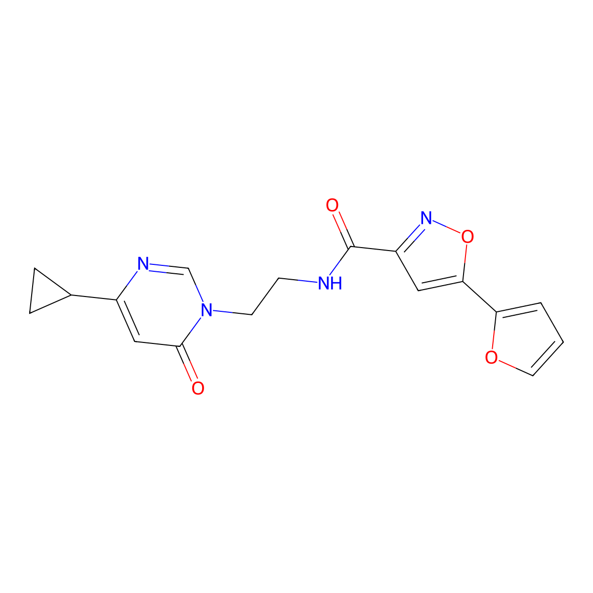 N-(2-(4-cyclopropyl-6-oxopyrimidin-1(6H)-yl)ethyl)-5-(furan-2-yl)isoxazole-3-carboxamide molecular structure, CAS 2034358-10-4