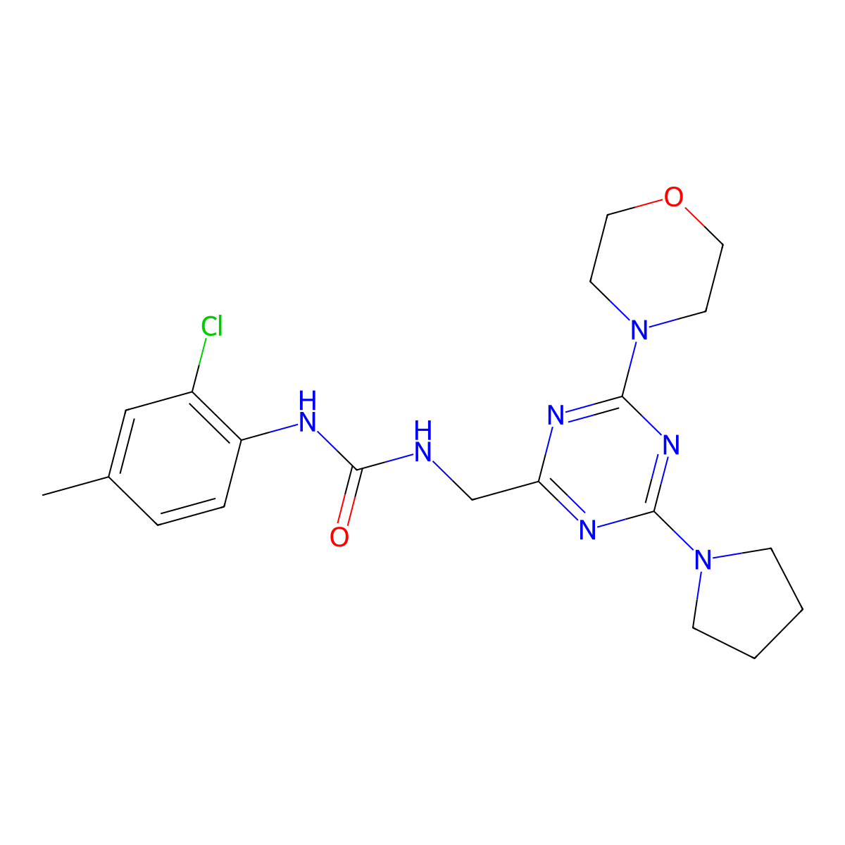1-(2-Chloro-4-methylphenyl)-3-((4-morpholino-6-(pyrrolidin-1-yl)-1,3,5-triazin-2-yl)methyl)urea molecular structure, CAS 2034358-12-6