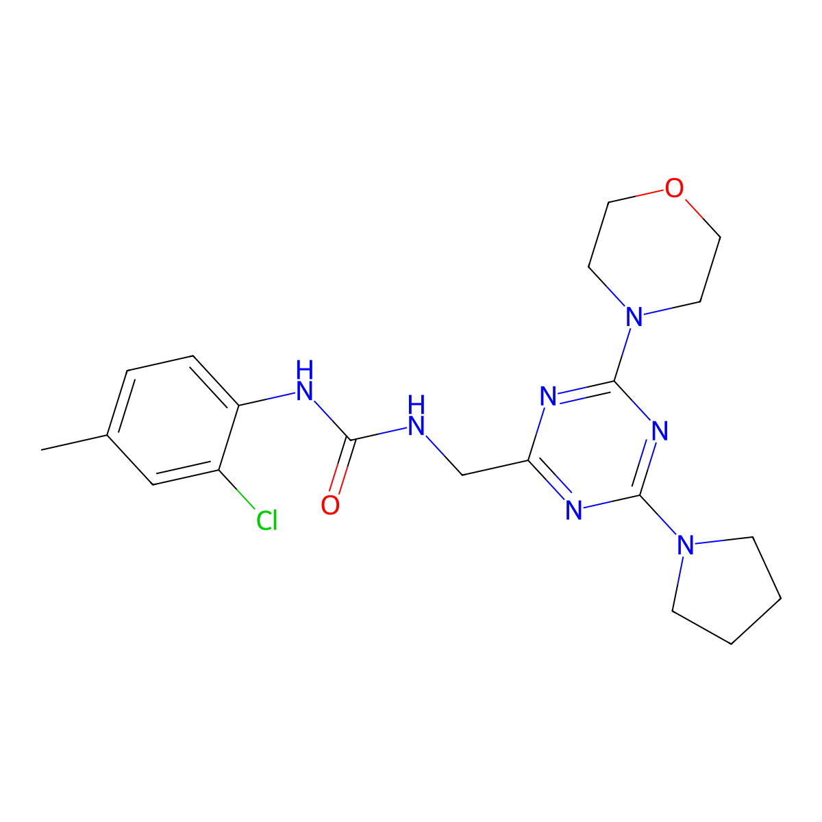 1-(2-Chloro-4-methylphenyl)-3-((4-morpholino-6-(pyrrolidin-1-yl)-1,3,5-triazin-2-yl)methyl)urea molecular structure, CAS 2034358-12-6