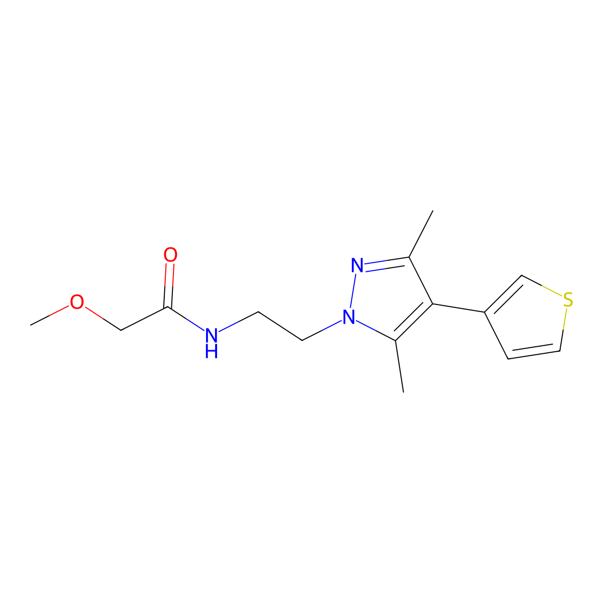 N-{2-[3,5-dimethyl-4-(thiophen-3-yl)-1H-pyrazol-1-yl]ethyl}-2-methoxyacetamide molecular structure, CAS 2034358-14-8
