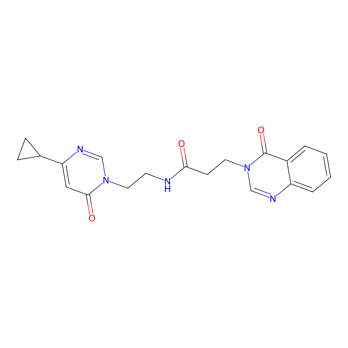 N-(2-(4-cyclopropyl-6-oxopyrimidin-1(6H)-yl)ethyl)-3-(4-oxoquinazolin-3(4H)-yl)propanamide molecular structure, CAS 2034358-15-9