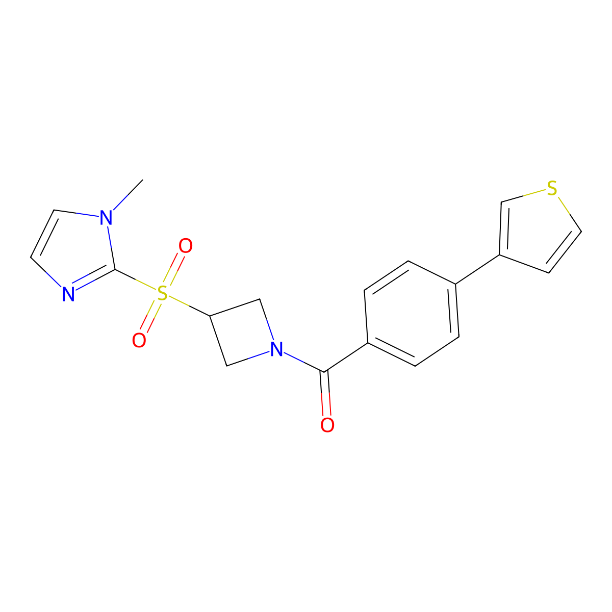 (3-((1-methyl-1H-imidazol-2-yl)sulfonyl)azetidin-1-yl)(4-(thiophen-3-yl)phenyl)methanone molecular structure, CAS 2034358-19-3