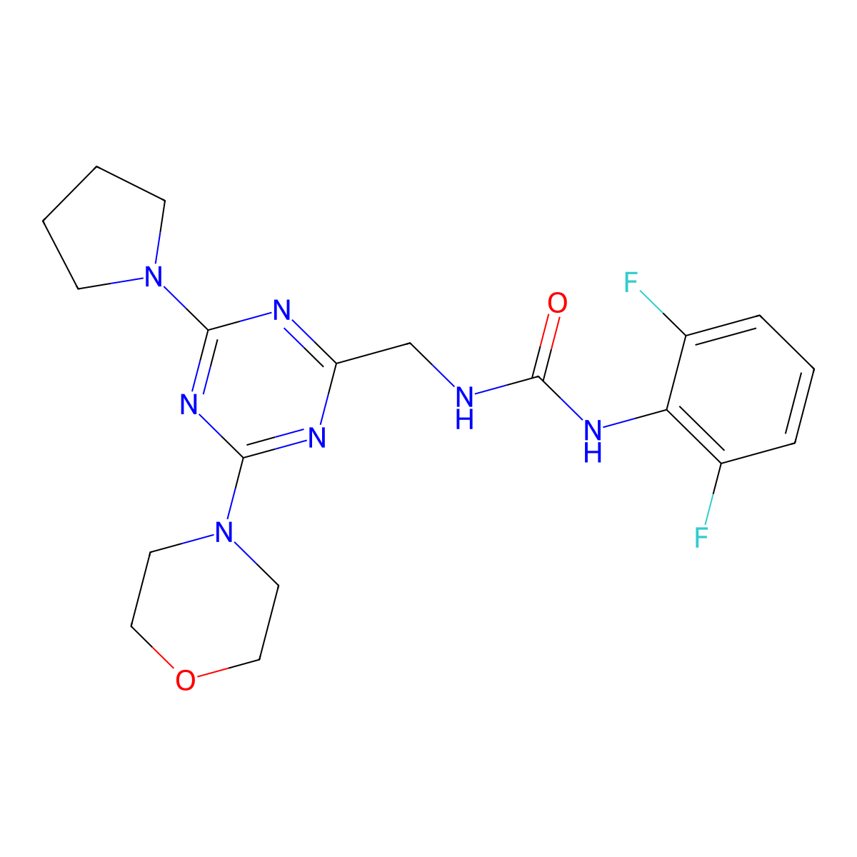 1-(2,6-Difluorophenyl)-3-((4-morpholino-6-(pyrrolidin-1-yl)-1,3,5-triazin-2-yl)methyl)urea molecular structure, CAS 2034358-20-6