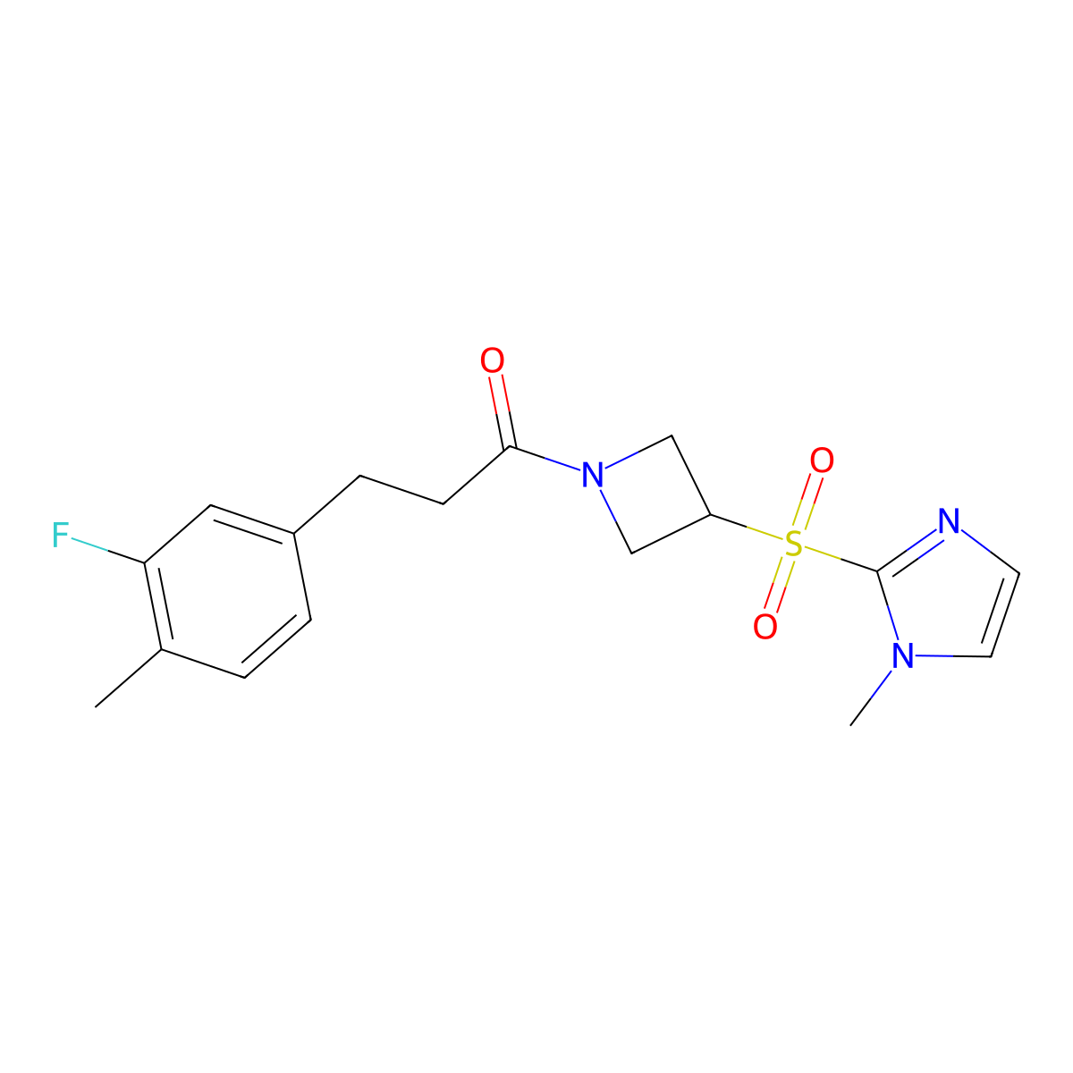 3-(3-fluoro-4-methylphenyl)-1-(3-((1-methyl-1H-imidazol-2-yl)sulfonyl)azetidin-1-yl)propan-1-one molecular structure, CAS 2034358-23-9