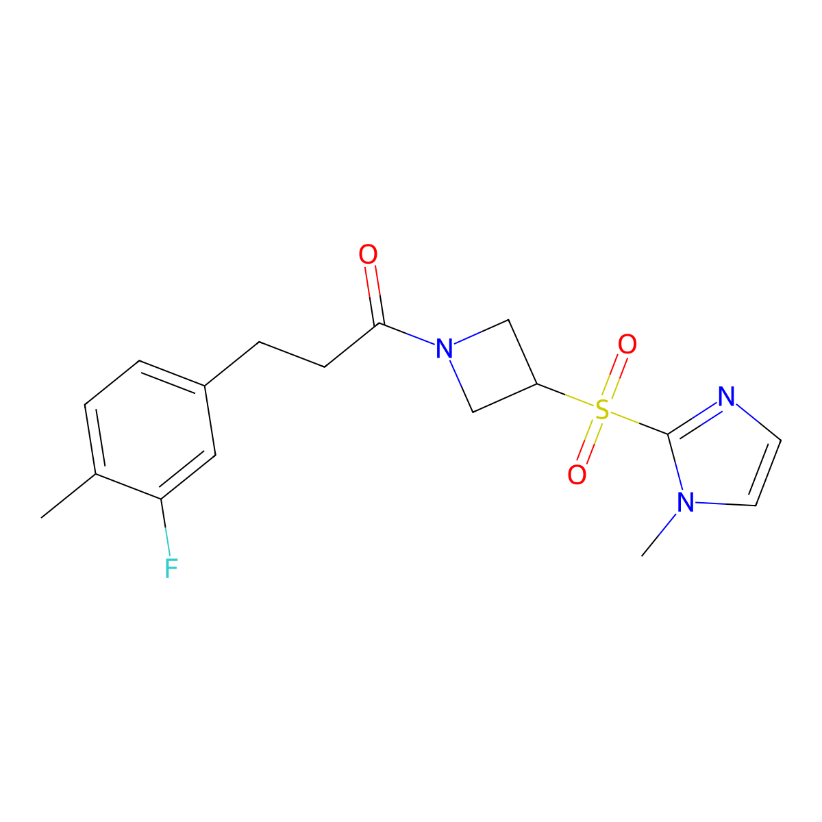 3-(3-fluoro-4-methylphenyl)-1-(3-((1-methyl-1H-imidazol-2-yl)sulfonyl)azetidin-1-yl)propan-1-one molecular structure, CAS 2034358-23-9