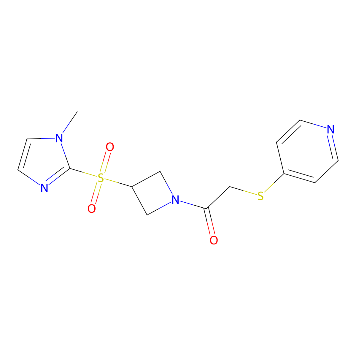 1-(3-((1-methyl-1H-imidazol-2-yl)sulfonyl)azetidin-1-yl)-2-(pyridin-4-ylthio)ethanone molecular structure, CAS 2034358-29-5