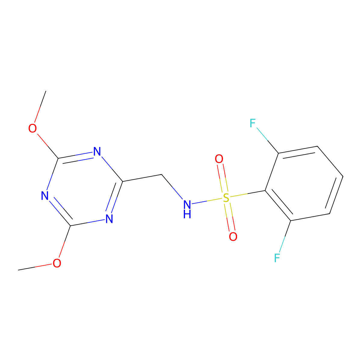 N-((4,6-dimethoxy-1,3,5-triazin-2-yl)methyl)-2,6-difluorobenzenesulfonamide molecular structure, CAS 2034358-31-9