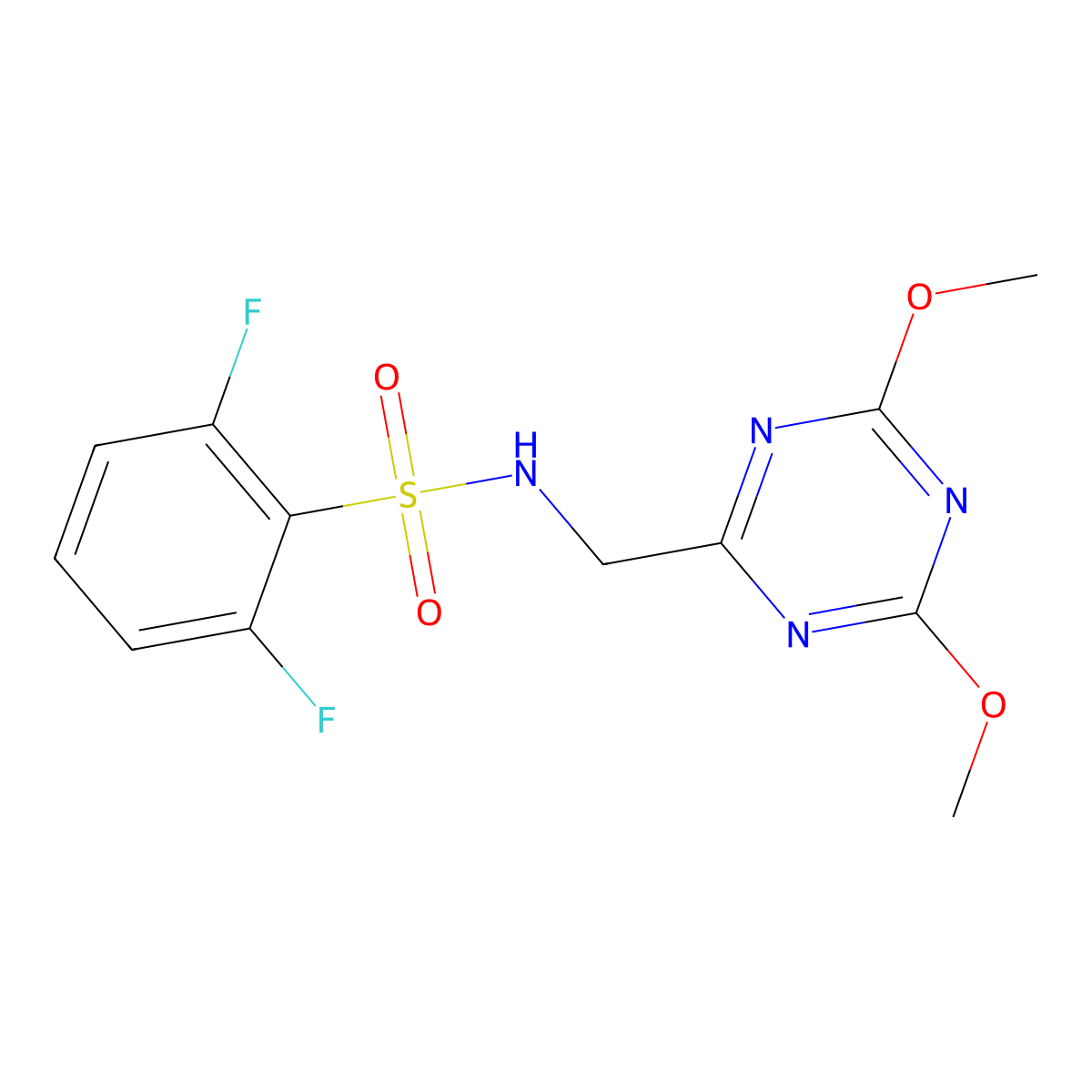 N-((4,6-dimethoxy-1,3,5-triazin-2-yl)methyl)-2,6-difluorobenzenesulfonamide molecular structure, CAS 2034358-31-9