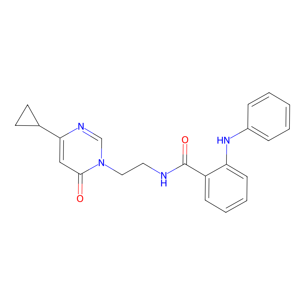 N-(2-(4-cyclopropyl-6-oxopyrimidin-1(6H)-yl)ethyl)-2-(phenylamino)benzamide molecular structure, CAS 2034358-33-1