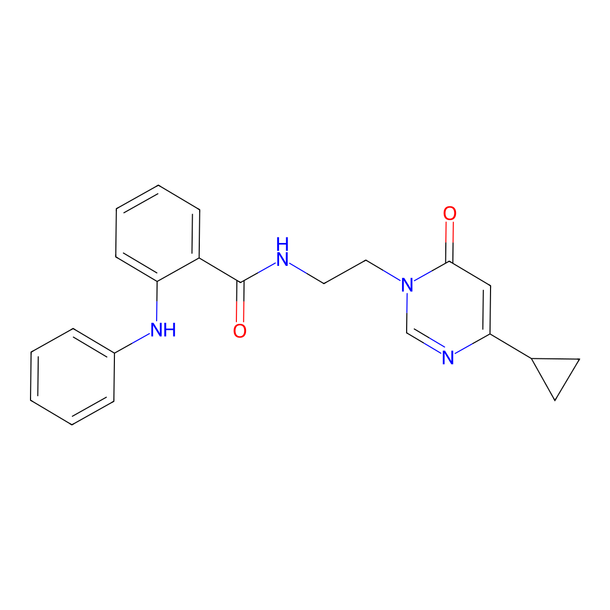 N-(2-(4-cyclopropyl-6-oxopyrimidin-1(6H)-yl)ethyl)-2-(phenylamino)benzamide molecular structure, CAS 2034358-33-1