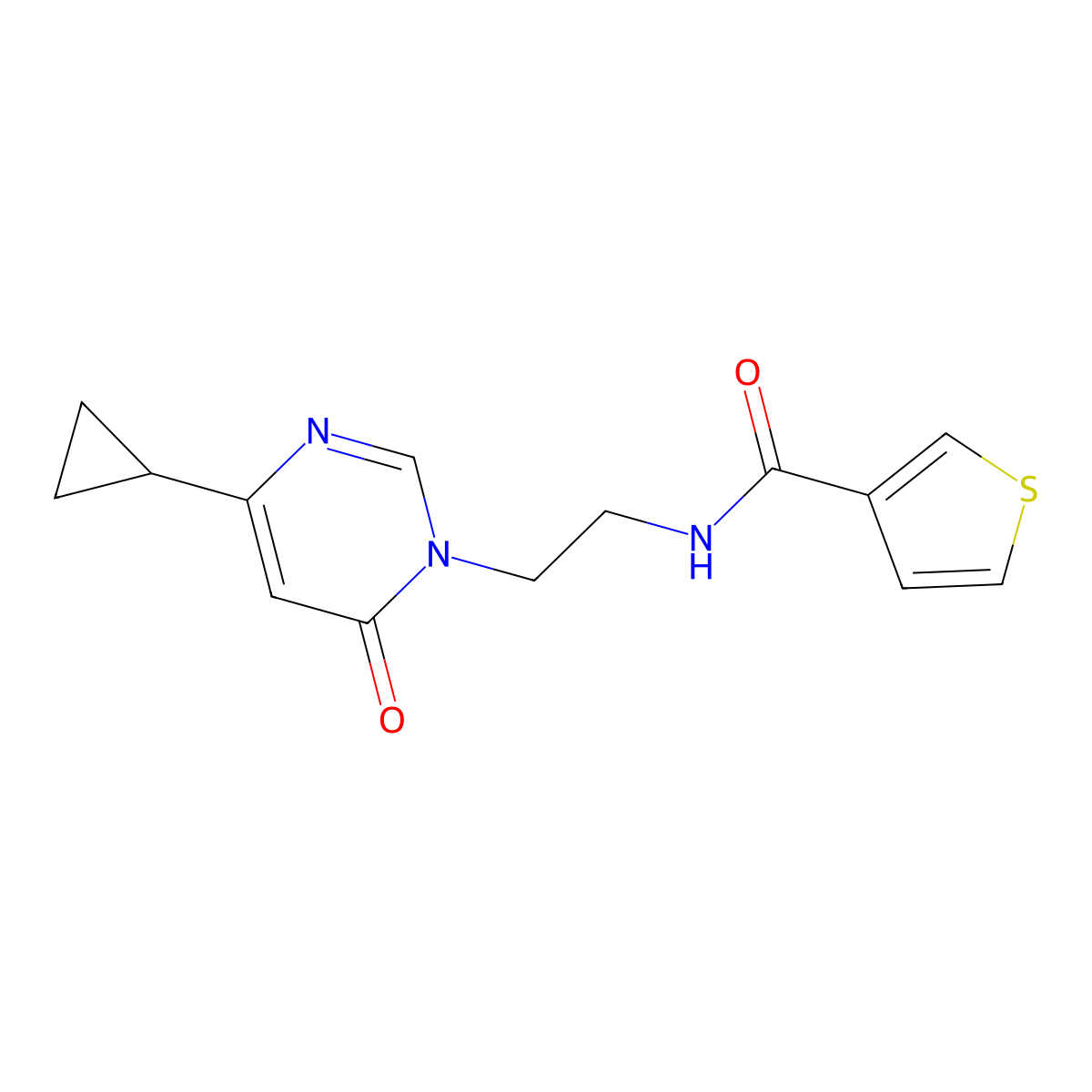 N-(2-(4-cyclopropyl-6-oxopyrimidin-1(6H)-yl)ethyl)thiophene-3-carboxamide molecular structure, CAS 2034358-39-7