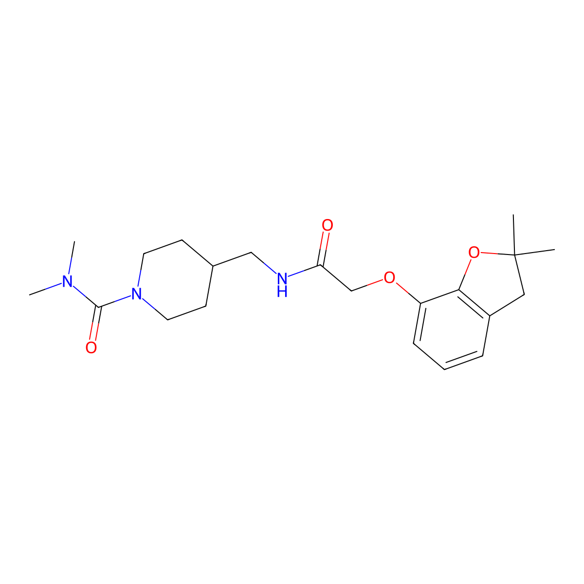 4-((2-((2,2-dimethyl-2,3-dihydrobenzofuran-7-yl)oxy)acetamido)methyl)-N,N-dimethylpiperidine-1-carboxamide molecular structure, CAS 2034358-41-1