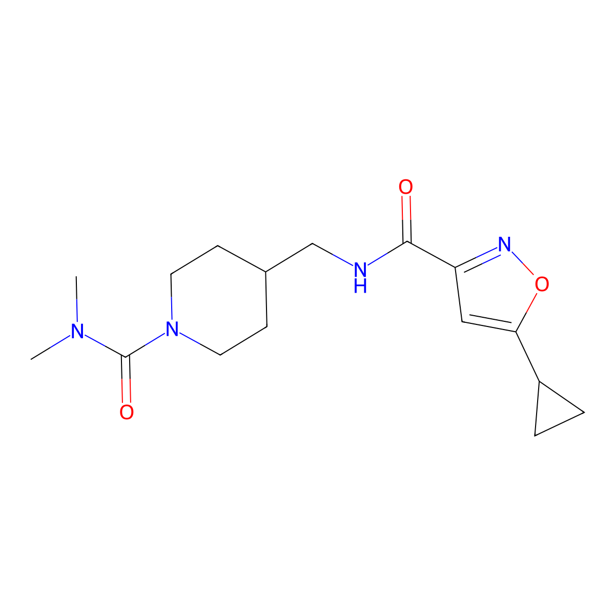 5-cyclopropyl-N-((1-(dimethylcarbamoyl)piperidin-4-yl)methyl)isoxazole-3-carboxamide molecular structure, CAS 2034358-50-2
