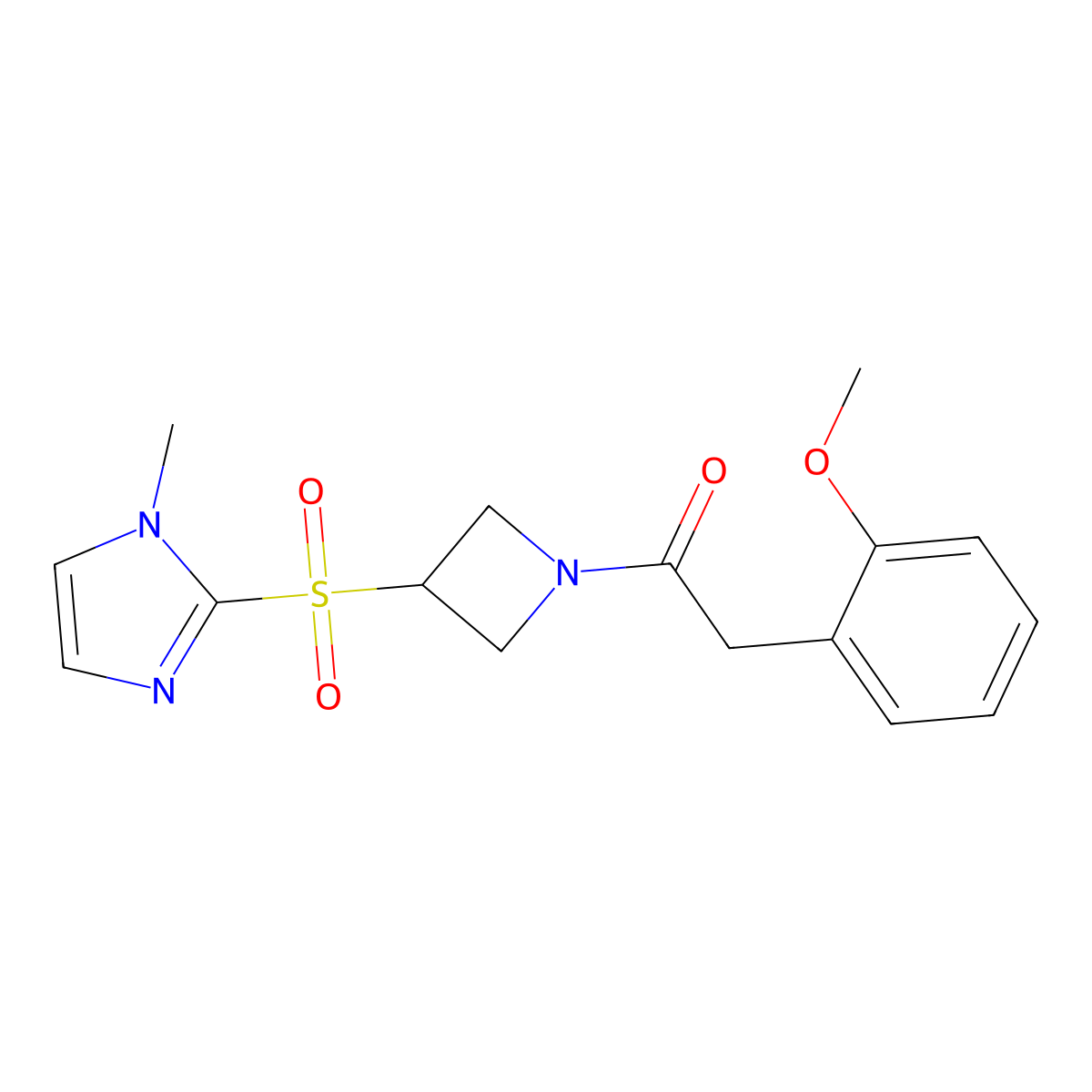 2-(2-methoxyphenyl)-1-(3-((1-methyl-1H-imidazol-2-yl)sulfonyl)azetidin-1-yl)ethanone molecular structure, CAS 2034358-52-4