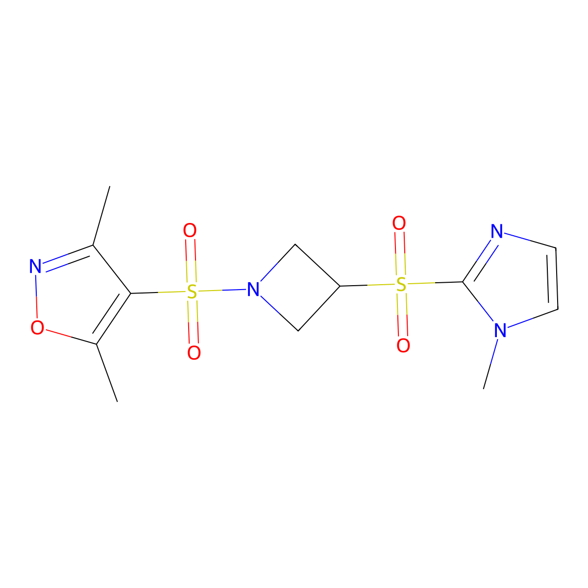 3,5-dimethyl-4-((3-((1-methyl-1H-imidazol-2-yl)sulfonyl)azetidin-1-yl)sulfonyl)isoxazole molecular structure, CAS 2034358-56-8