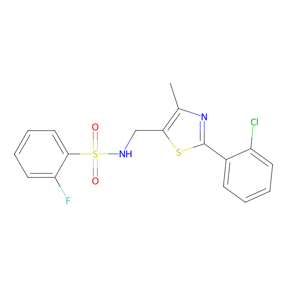 N-((2-(2-chlorophenyl)-4-methylthiazol-5-yl)methyl)-2-fluorobenzenesulfonamide molecular structure, CAS 2034358-61-5