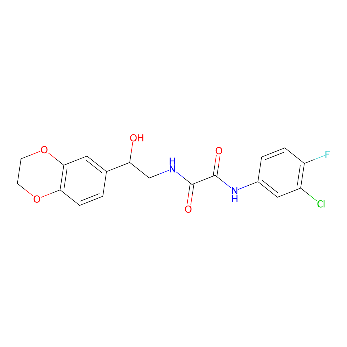 N1-(3-chloro-4-fluorophenyl)-N2-(2-(2,3-dihydrobenzo[b][1,4]dioxin-6-yl)-2-hydroxyethyl)oxalamide molecular structure, CAS 2034358-66-0