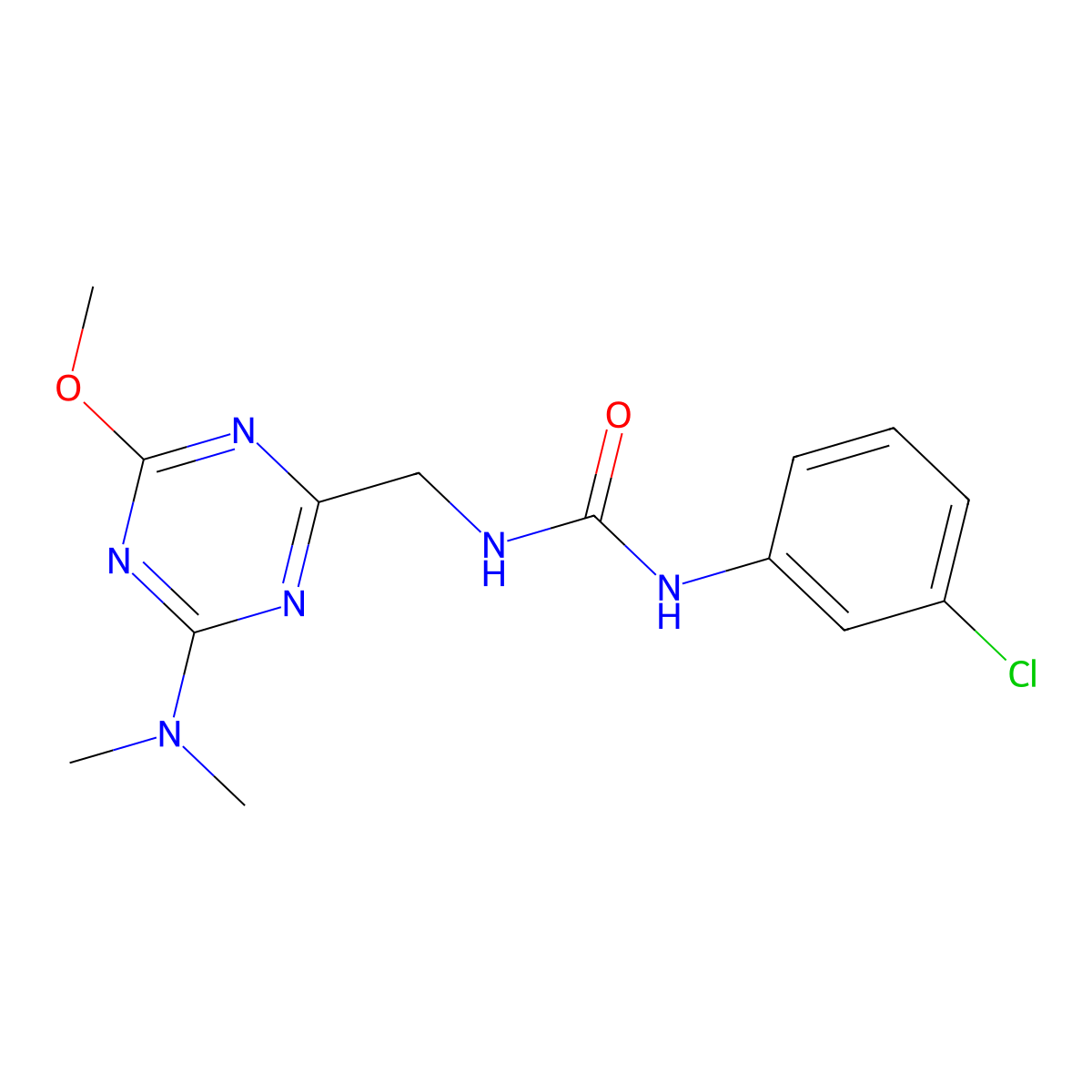 1-(3-Chlorophenyl)-3-{[4-(dimethylamino)-6-methoxy-1,3,5-triazin-2-yl]methyl}urea molecular structure, CAS 2034358-67-1