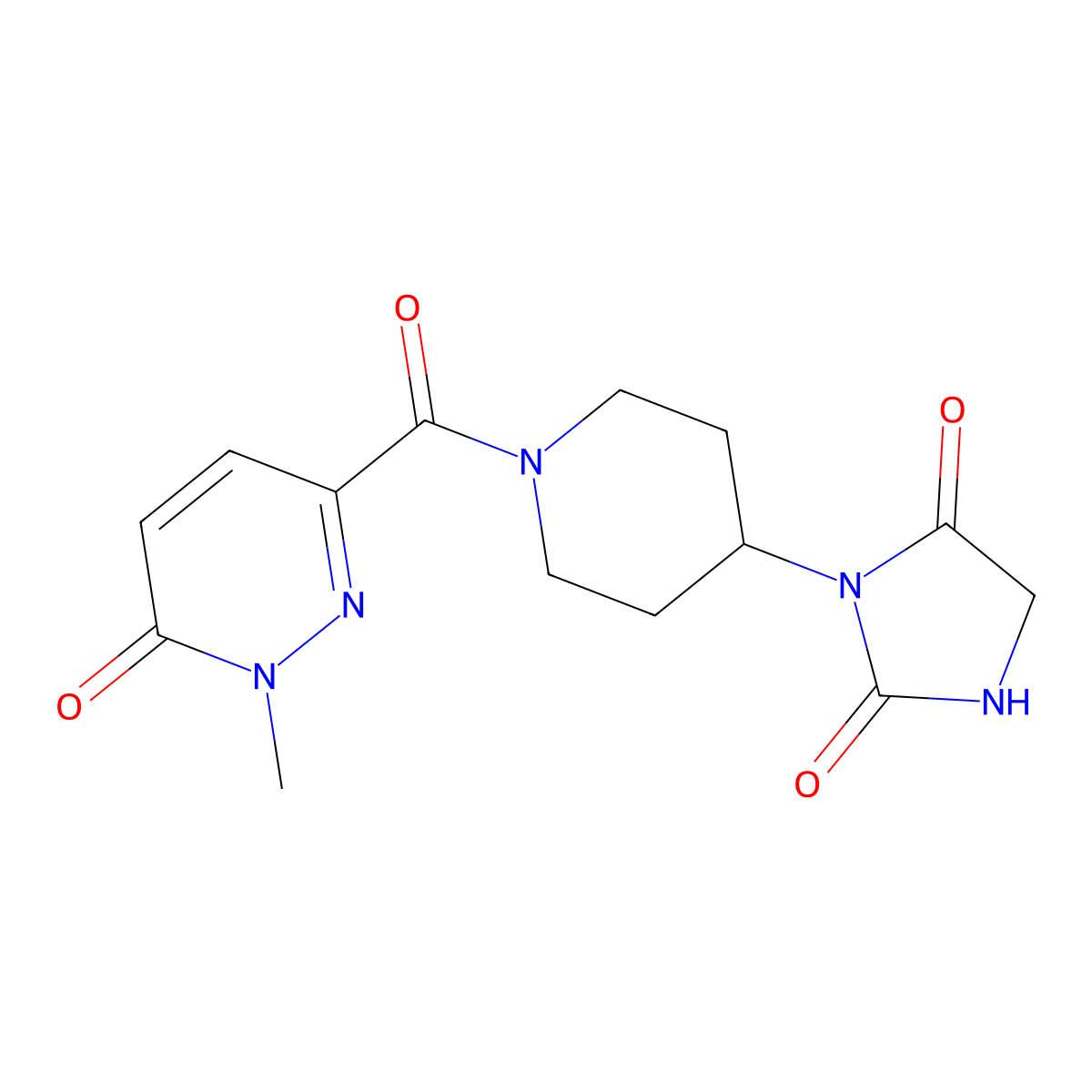 3-[1-(1-Methyl-6-oxo-1,6-dihydropyridazine-3-carbonyl)piperidin-4-yl]imidazolidine-2,4-dione molecular structure, CAS 2034358-68-2