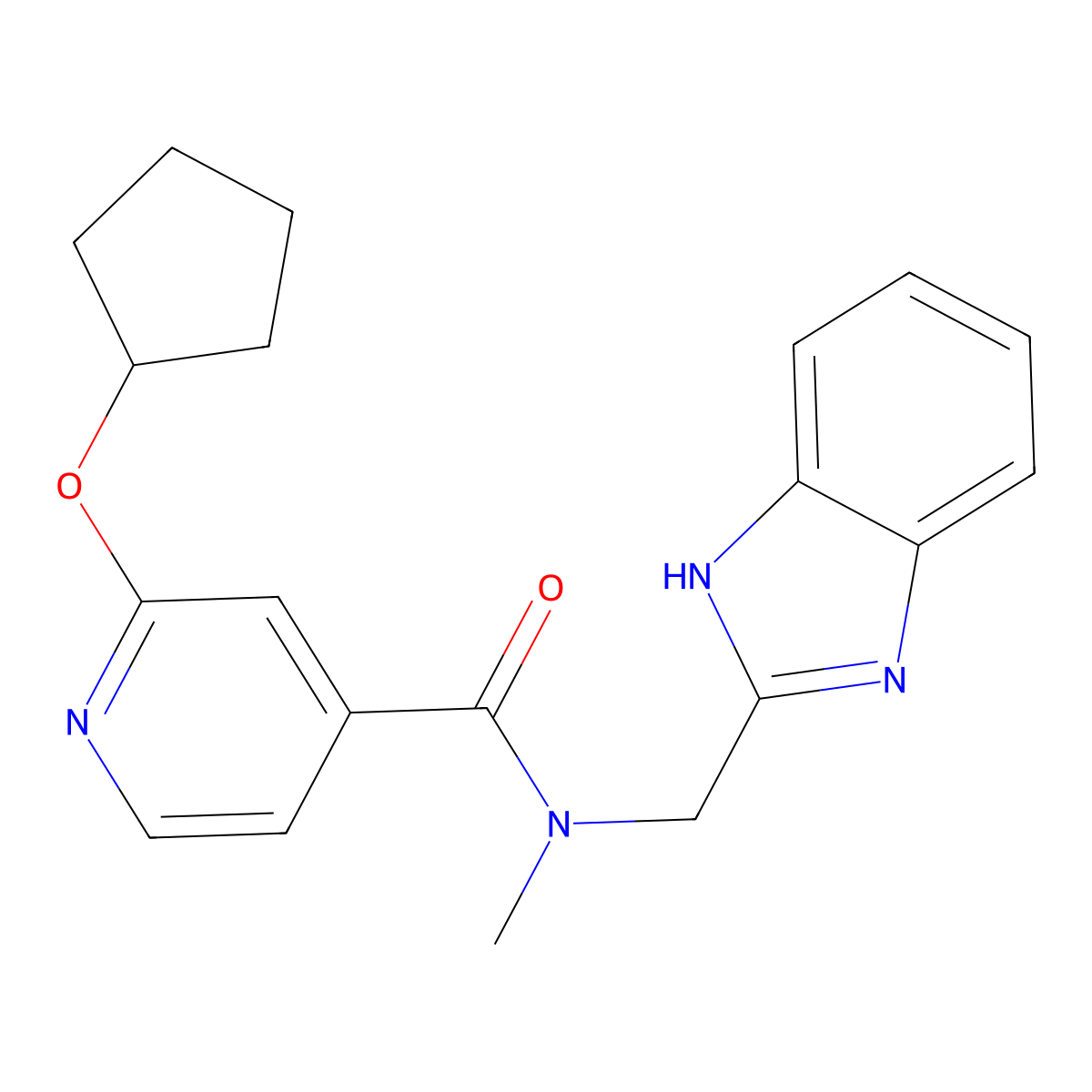 N-((1H-benzo[d]imidazol-2-yl)methyl)-2-(cyclopentyloxy)-N-methylisonicotinamide molecular structure, CAS 2034358-73-9