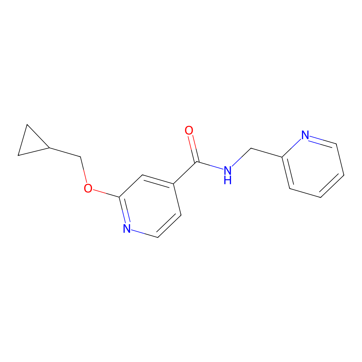 2-(cyclopropylmethoxy)-N-(pyridin-2-ylmethyl)isonicotinamide molecular structure, CAS 2034358-77-3