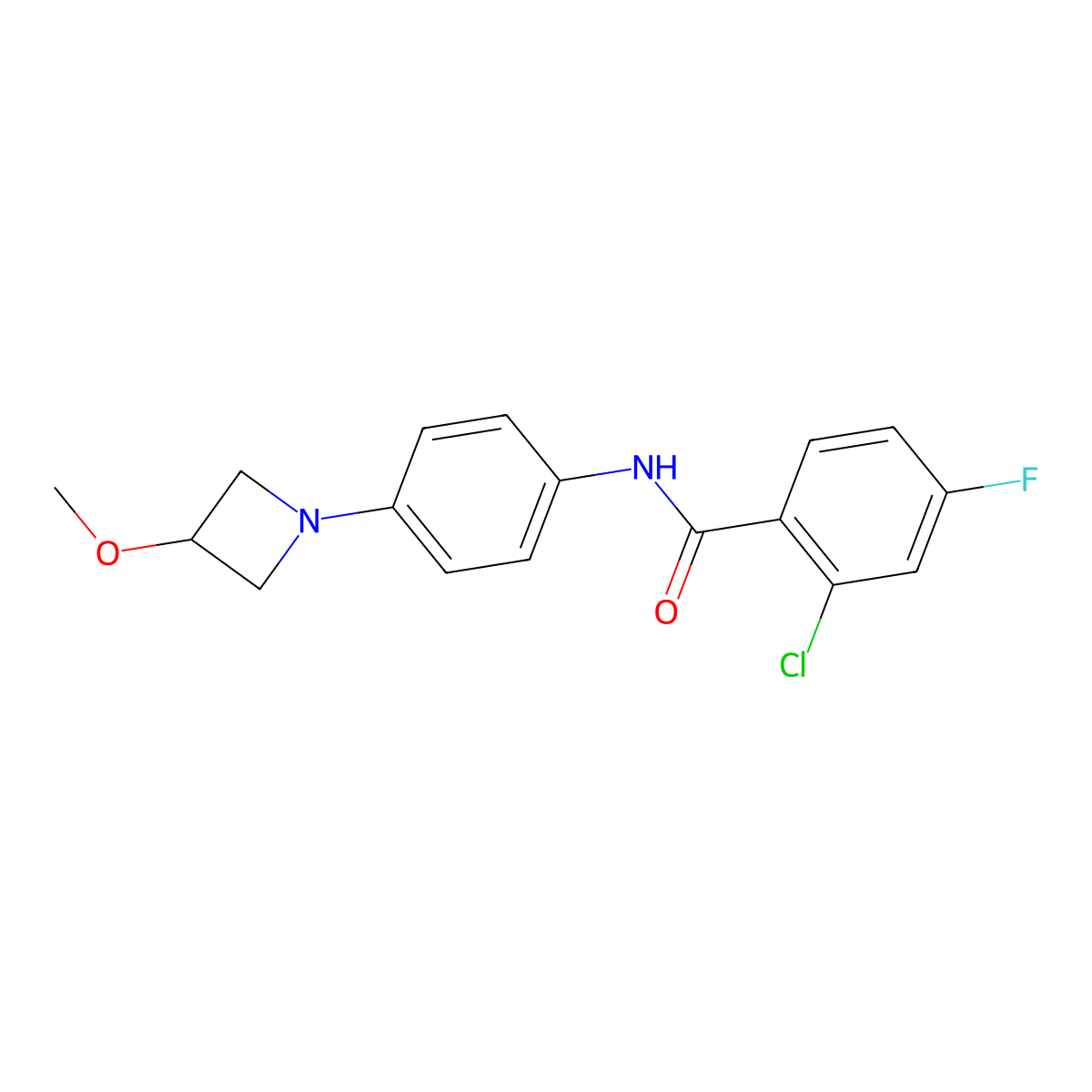 2-chloro-4-fluoro-N-[4-(3-methoxyazetidin-1-yl)phenyl]benzamide molecular structure, CAS 2034358-79-5