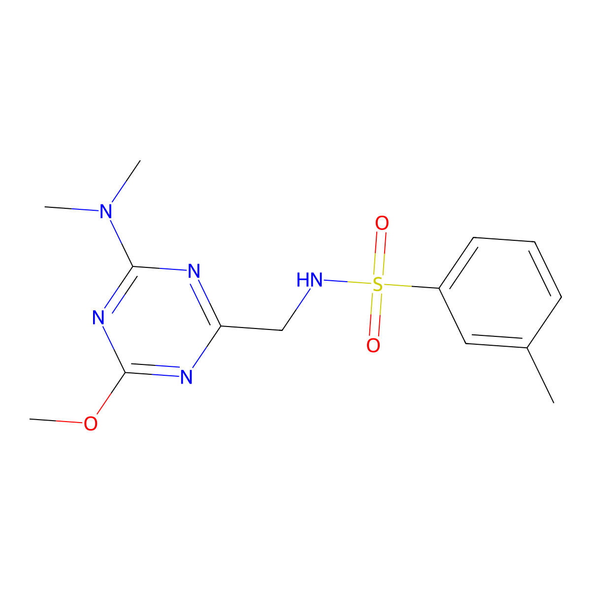 N-((4-(dimethylamino)-6-methoxy-1,3,5-triazin-2-yl)methyl)-3-methylbenzenesulfonamide molecular structure, CAS 2034358-80-8