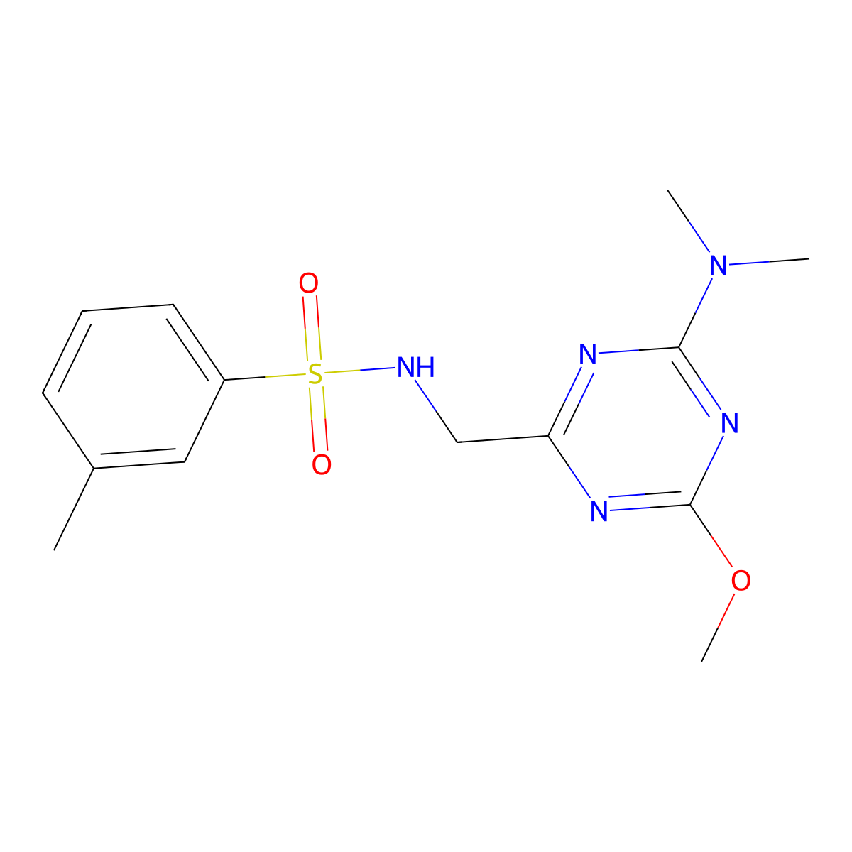 N-((4-(dimethylamino)-6-methoxy-1,3,5-triazin-2-yl)methyl)-3-methylbenzenesulfonamide molecular structure, CAS 2034358-80-8